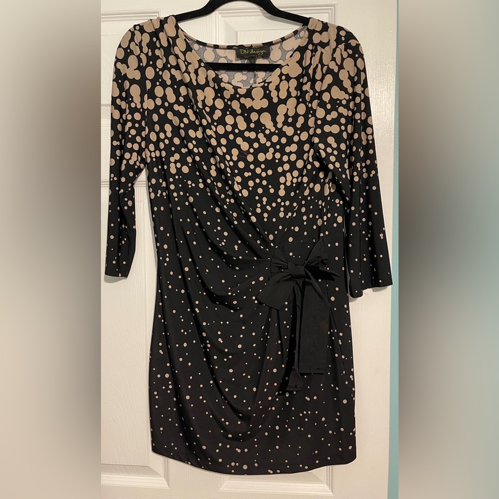 DN Design Elegant Black and Tan Polka Dot Dress size 8